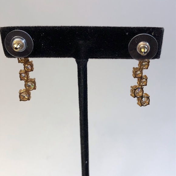 Elegant Rhinestone and Gold Tone Drop Earrings - Picture 9 of 10